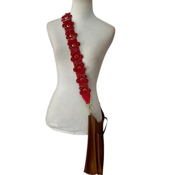 New Red Colored Flowers PU Leather Shoulder/Crossbody Bag Strap - Picture 1 of 6